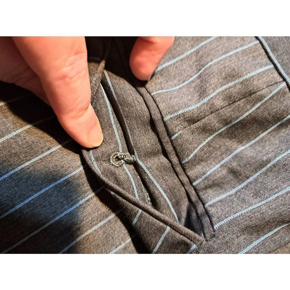 30x27 Caravelli Grey Blue Striped Pleated Front Cuffed Hem Dress Pants